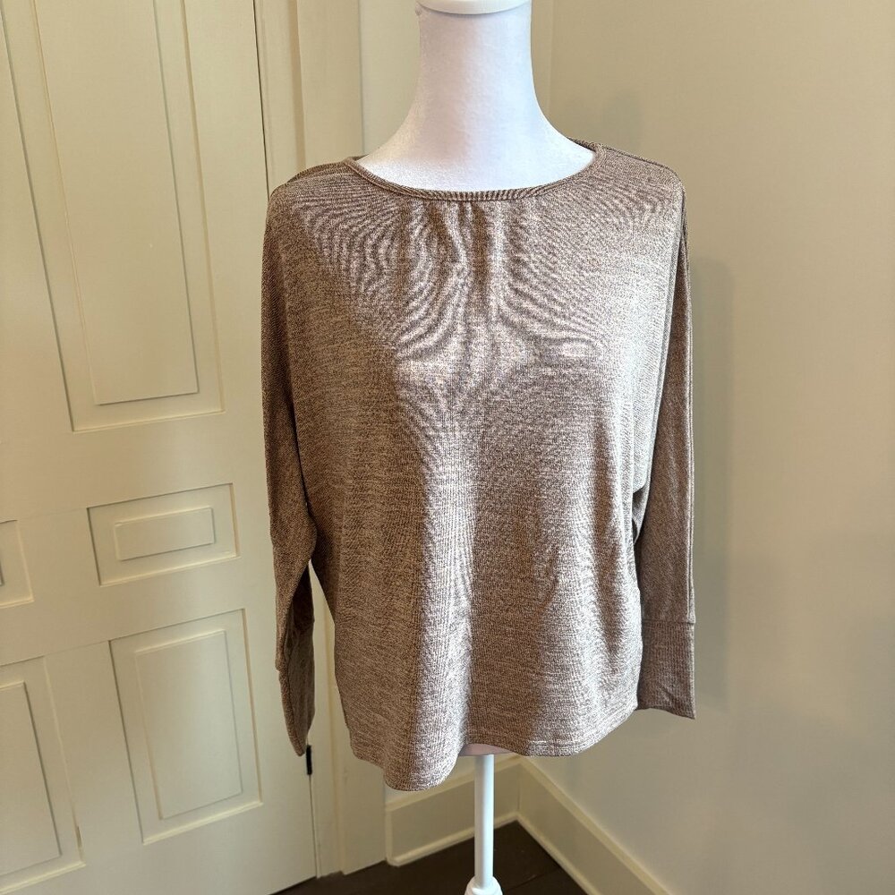 FINAL MARKDOWN -- Heathered Tan Pullover with Dolman Sleeves, Small, by SHEIN